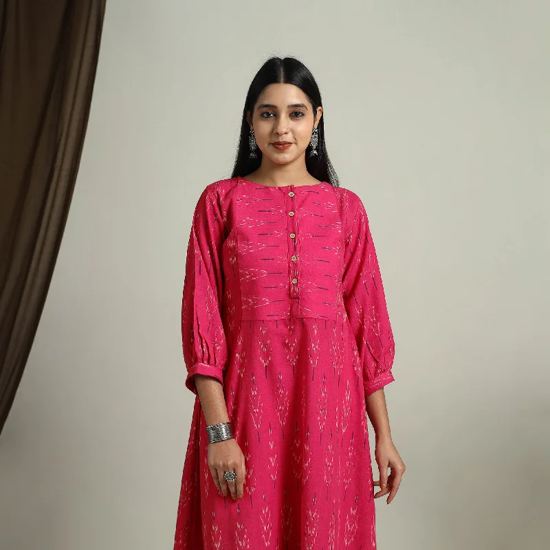 Exquisite Fabrics Pink - Flared Cotton Pochampally Ikat Dress 16