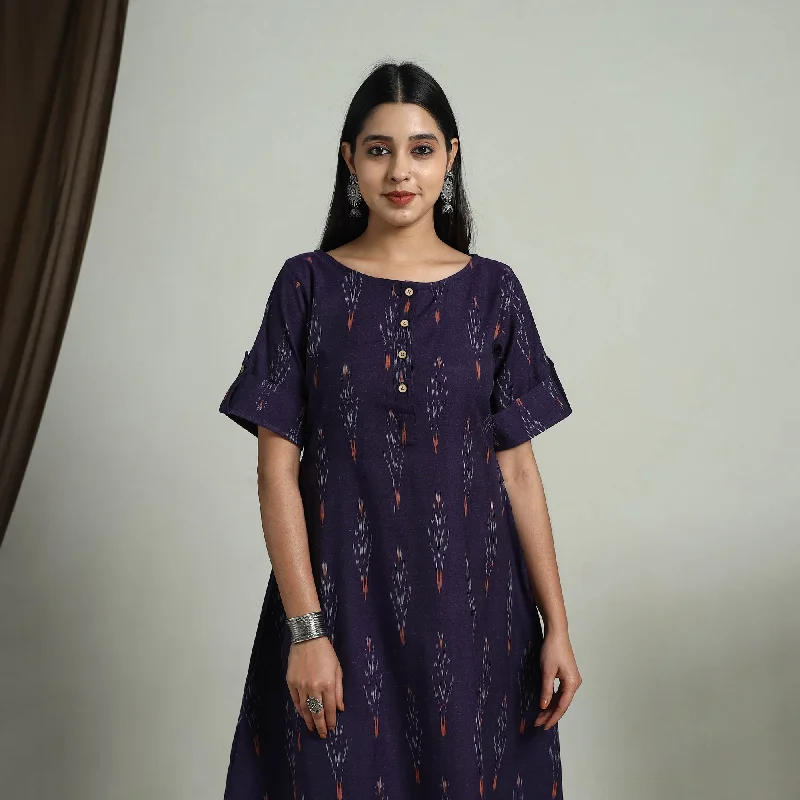 Romantic Temperament Purple - Flared Cotton Short Pochampally Ikat Dress 09