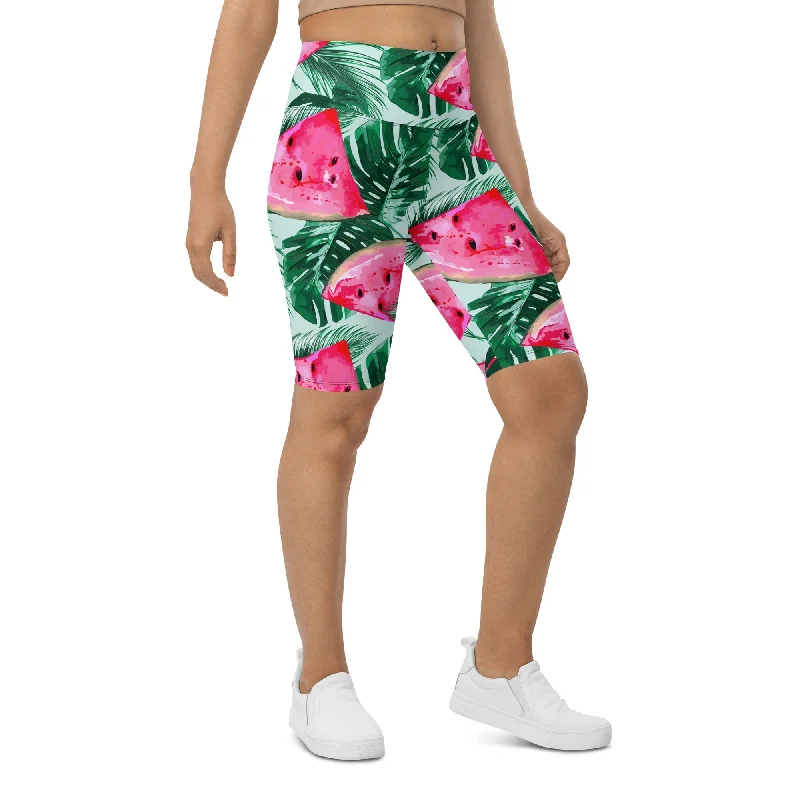 Editorial Design Palm Leaves & Watermelon Biker Shorts