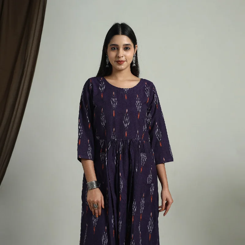 Casual Elegance Purple - Flared Cotton Pochampally Ikat Dress 02