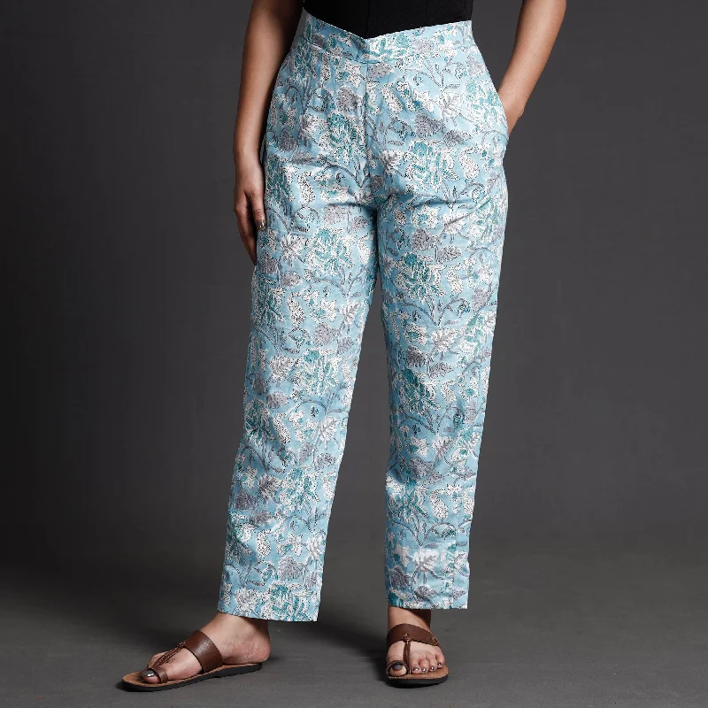Sports suit style Blue - Sanganeri Block Printed Cotton Elasticated Palazzo