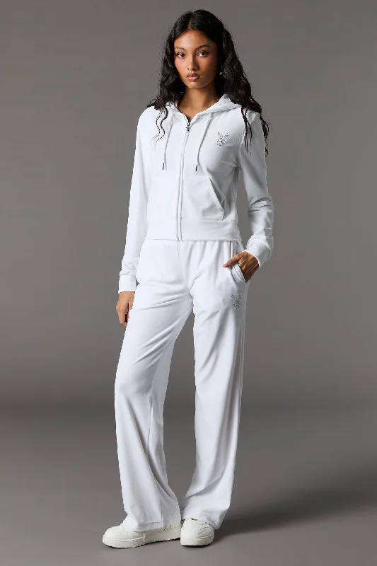 Dynamic Fashion Playboy Rhinestone Velour Wide Leg Pant