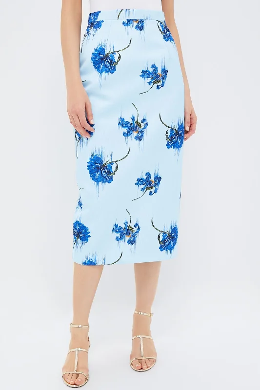 Single-shoulder Neck Design Blue Flowers on Duck Egg Lorelei Skirt