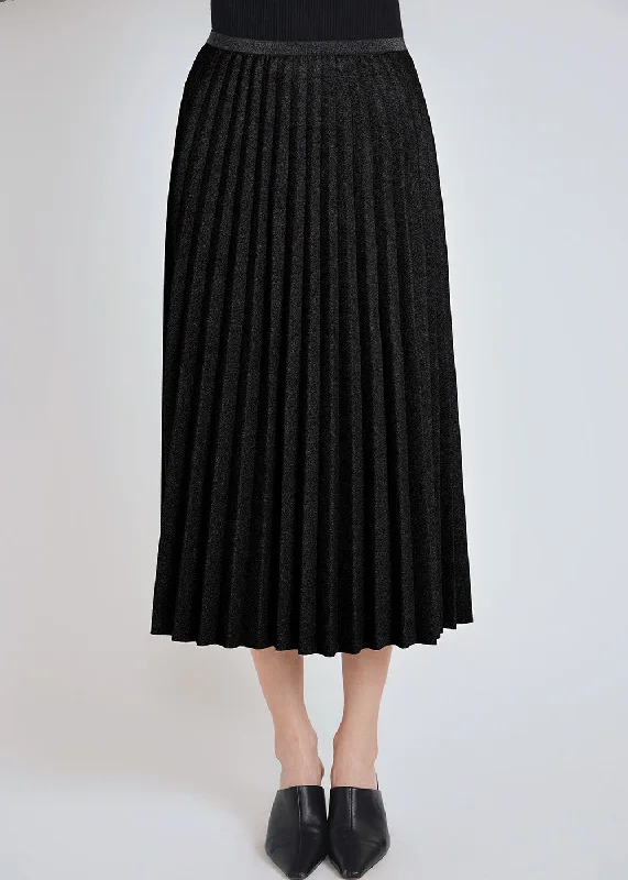 Simple Style Black Pleated Suede Midi Skirt