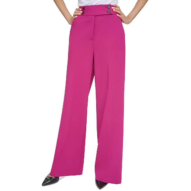 British Style Womens High Rise Textured Wide Leg Pants