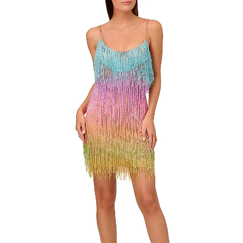Basic Version Liv Foster Womens Beaded Fringe Cocktail And Party Dress