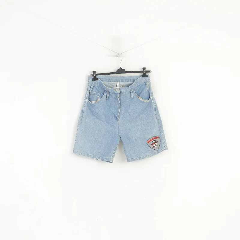 Single-shoulder Neck Design XEX New Style Women XL Denim Shorts Blue Vintage Jeans Cotton Pirates