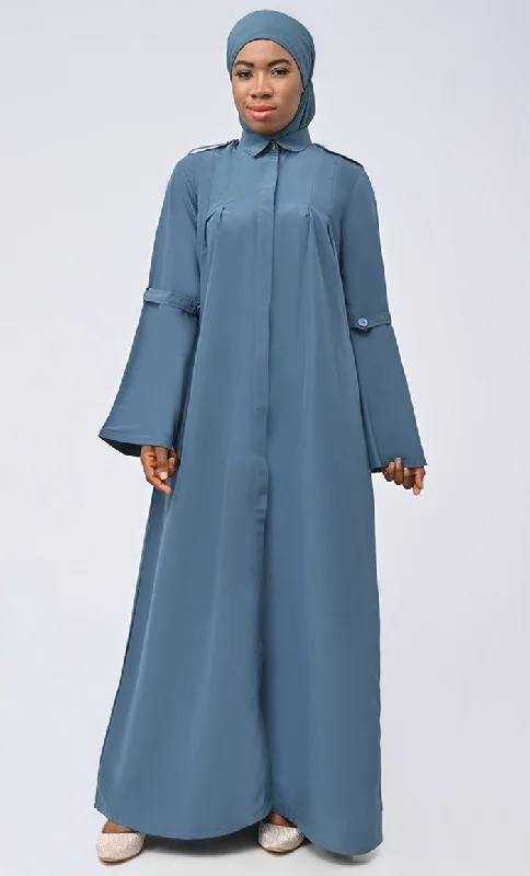 Trendy And Casual Modest Islamic Kashibo Button Down Abaya With Loops Detailing