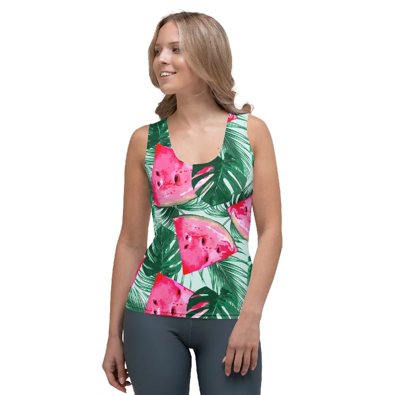Minimal Classic Palm Leaves & Watermelon Tank Top