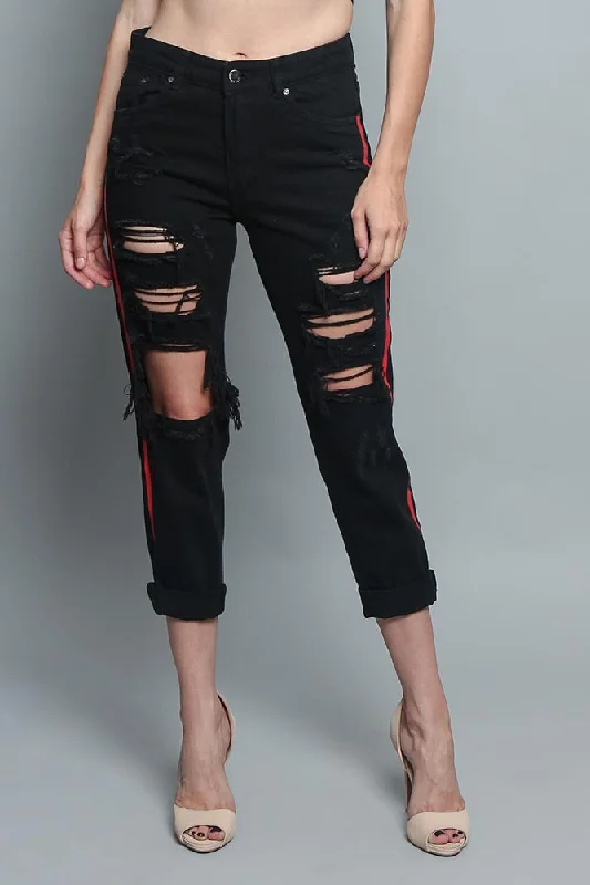 Retro Prints Distressed Two Striped Jeans