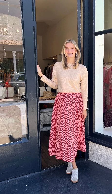 French Style Hanley Midi Skirt Red Wave