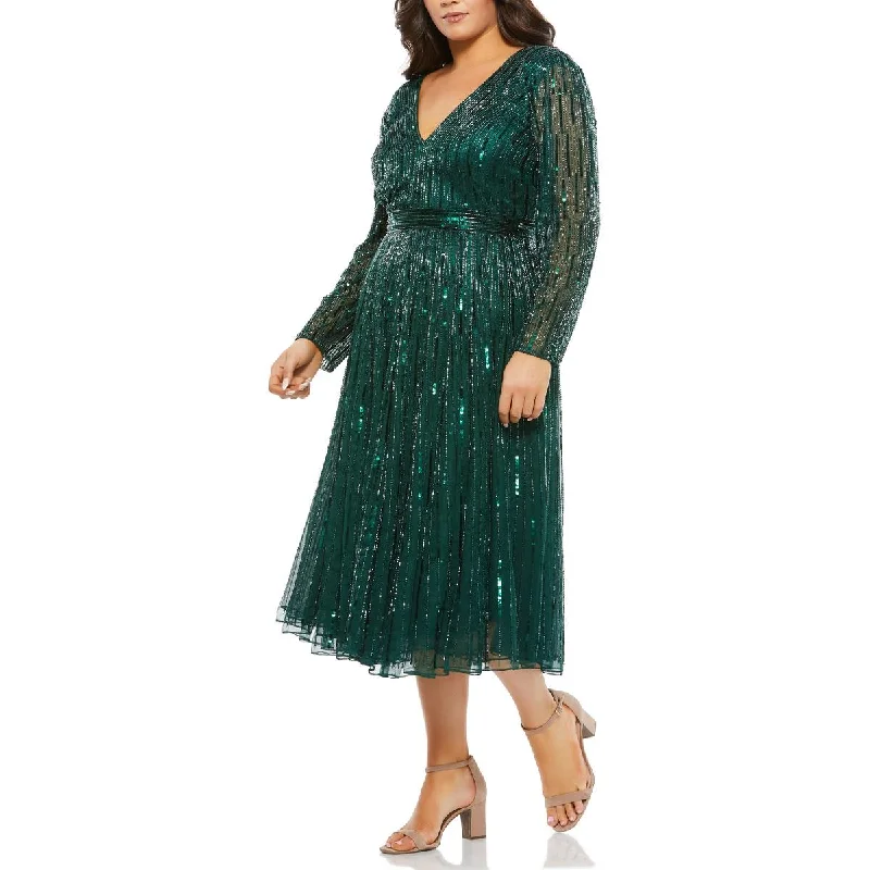 Retro Lace Fabric Mac Duggal Womens Plus Sequin Embellished Cocktail and Party Dress
