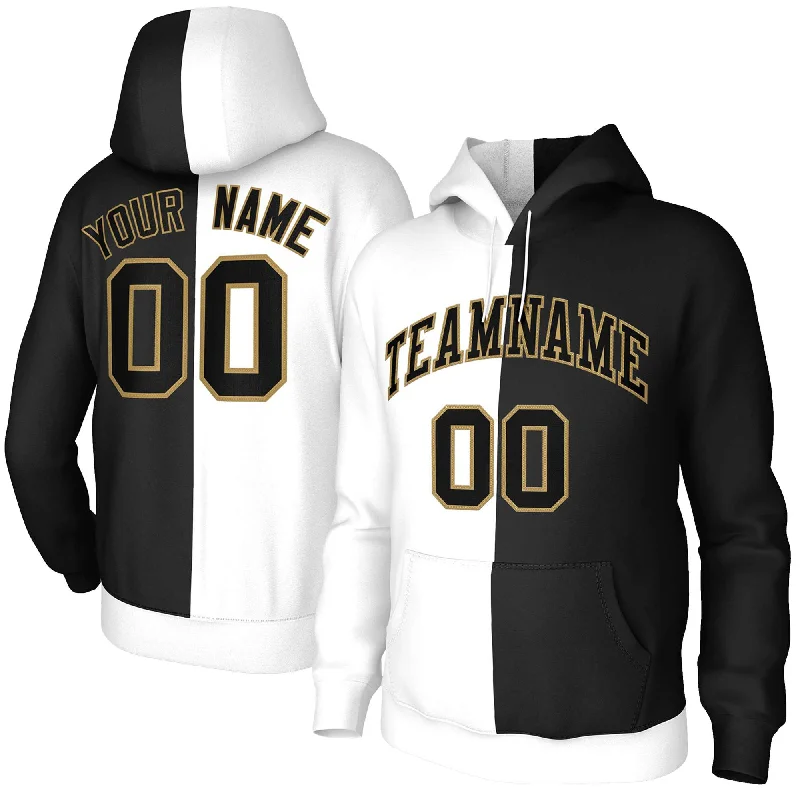 Elegant And Elegant Custom White Black-Old Gold Split Fashion Stitched Sportwear Pullover Hoodie Elegant And Elegant Custom White Black-Old Gold Split Fashion Stitched Sportwear Pullover Hoodie