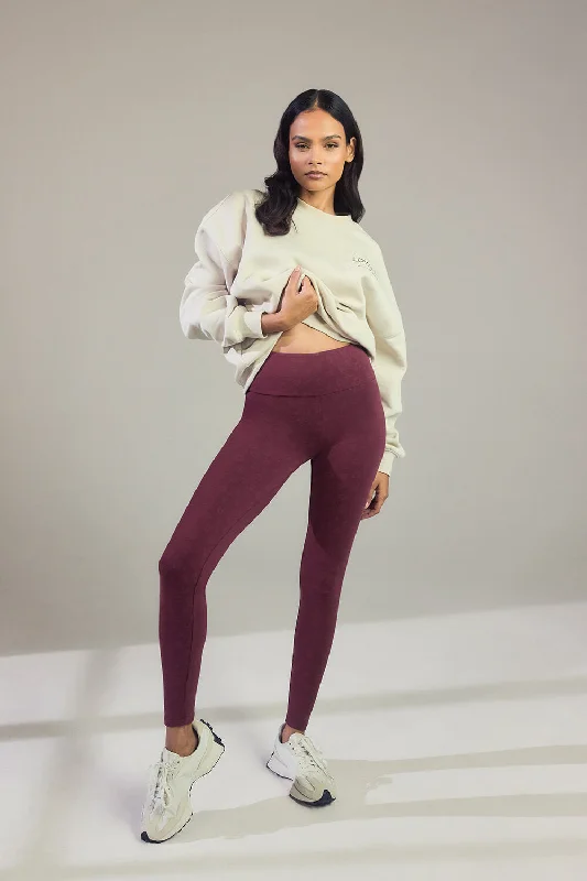 Carefree Style Everyday High Waisted Leggings - Burgundy Animal Print