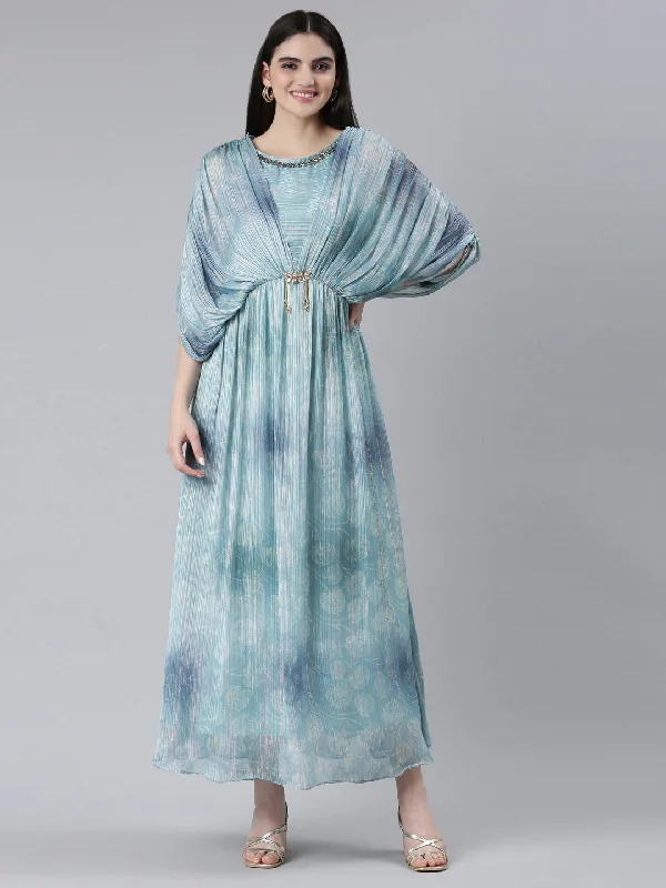 Casual Comfort Neeru's Blue Straight Casual Printed Dress