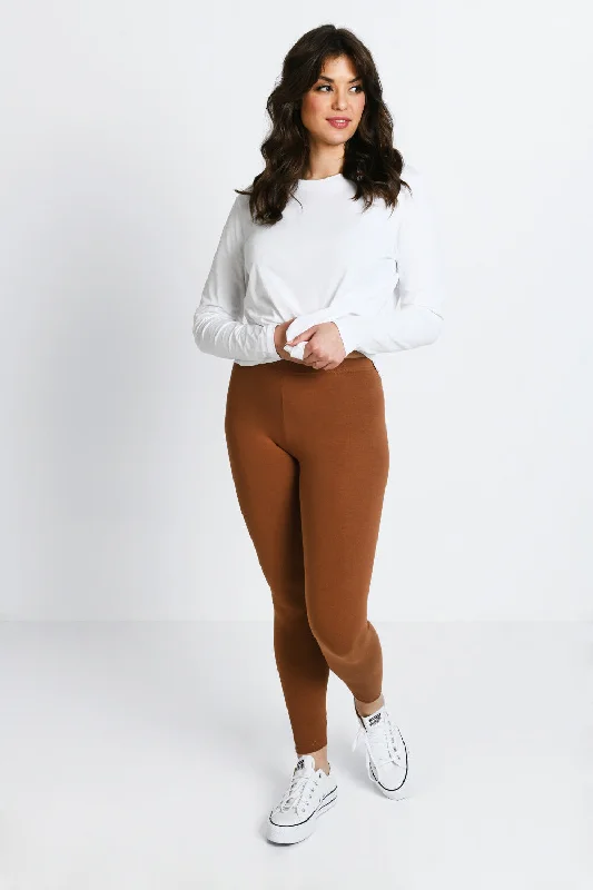Slightly Flared Design Everyday Leggings - Mocha Brown