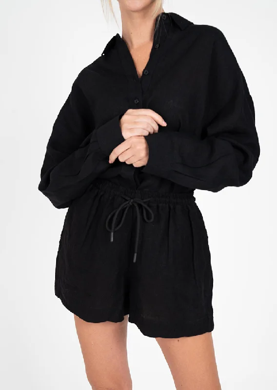 Retro Lace Fabric Elevate Linen Short Black