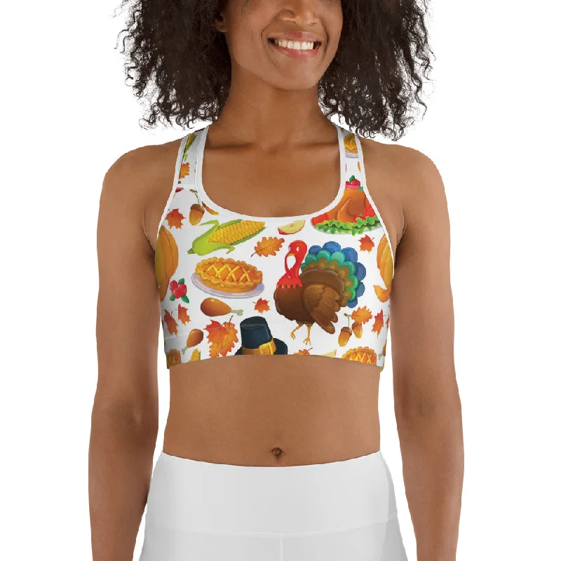 Multifunctional Style Thanksgiving Pattern Sports Bra