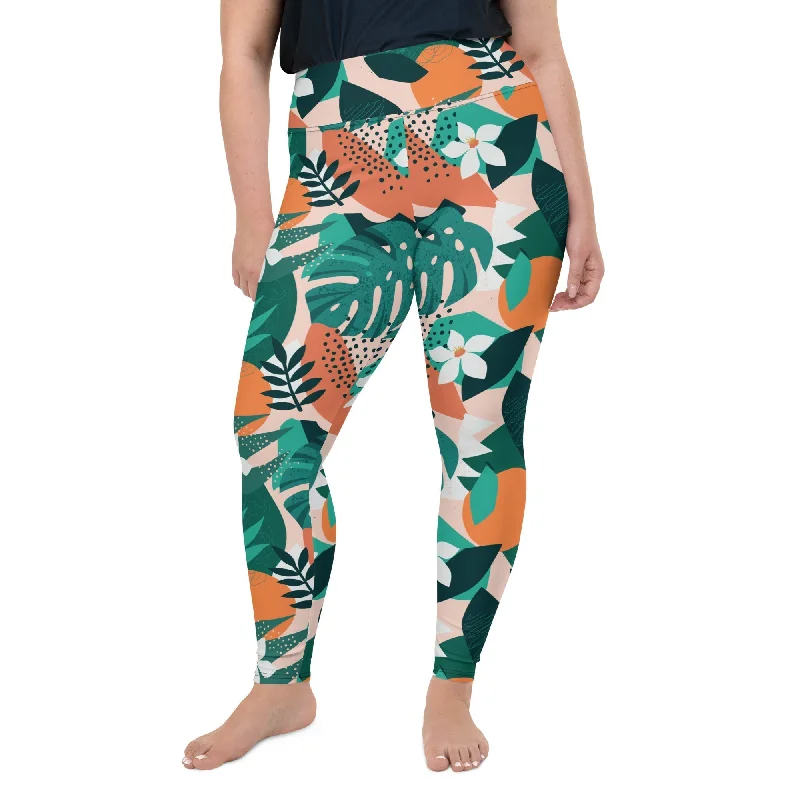 Comfortable Mind Contemporary Tropical Plus Size Leggings