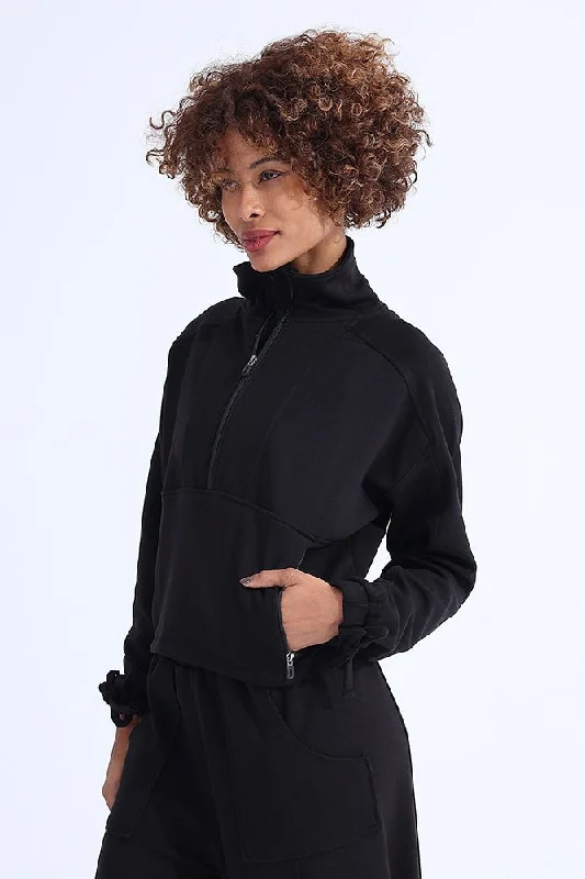 Innovative Design Black Modal Zip Sweatshirt