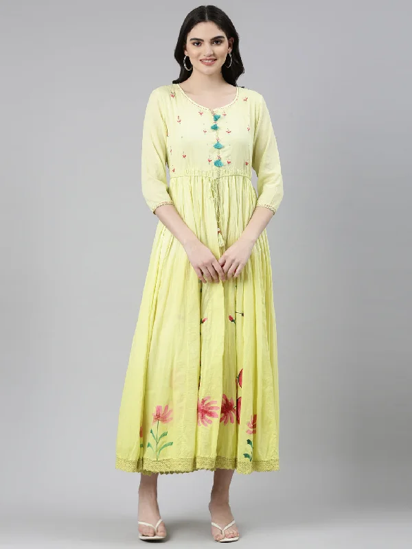 Style Design Neeru's Yellow Straight Casual Printed Dress