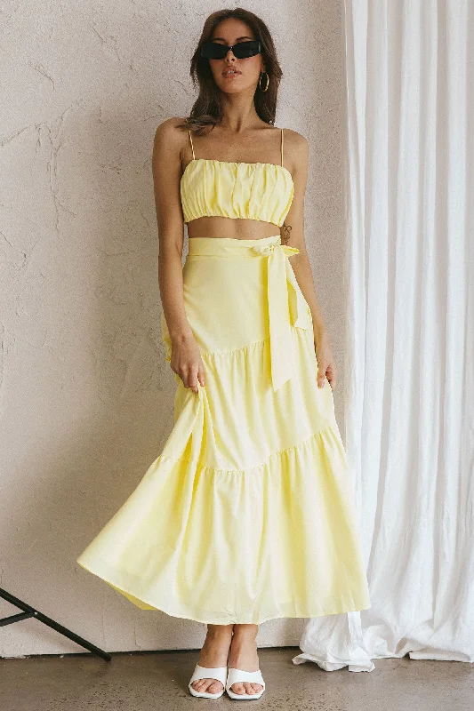 Urban Comfort Bondi Waist Tie Maxi Skirt Lemon