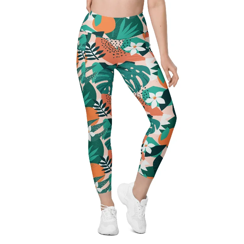 Integrated Design Contemporary Tropical Leggings With Pockets