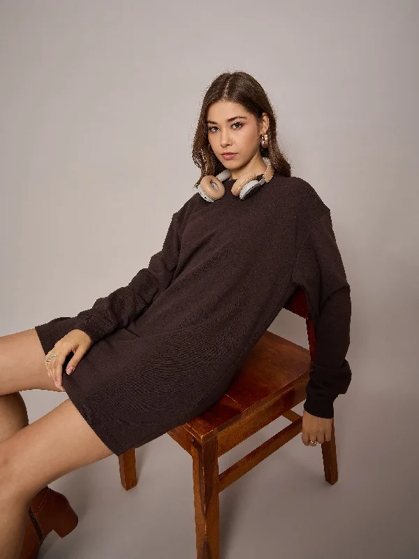 Body Design Women Brown Terry Oversized Short Sweat Dress