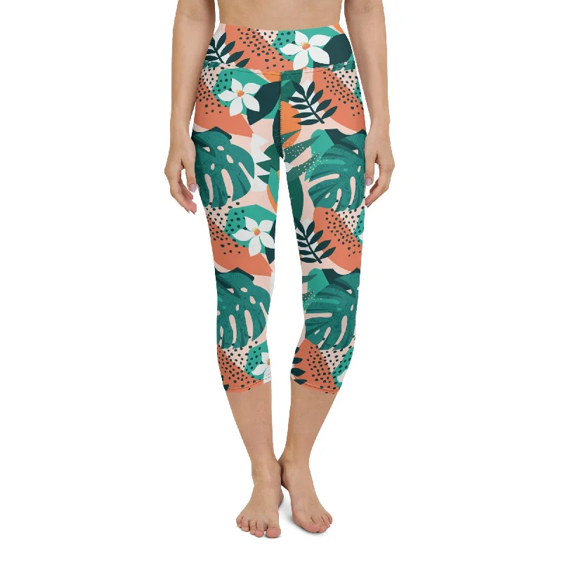 Retro Prints Contemporary Tropical Yoga Capris