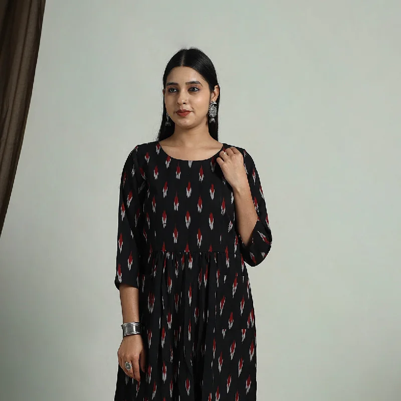 Exquisite Craftsmanship Black - Flared Cotton Pochampally Ikat Dress 03