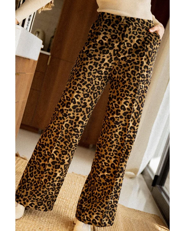 Breathable Style Azura Exchange Leopard Print Wide Leg Pants - L