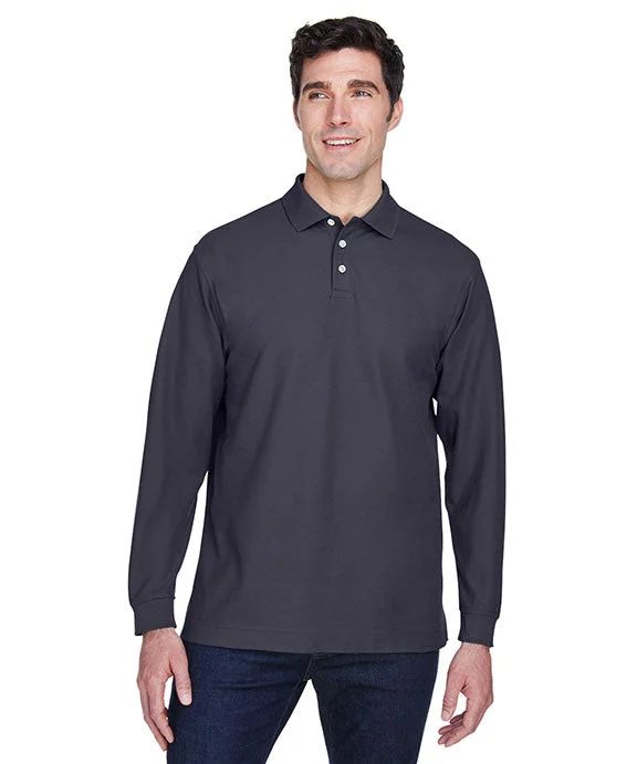 Denim Design D110 - Devon & Jones Mens Pima Piqué Long-Sleeve Polo Shirt | Navy