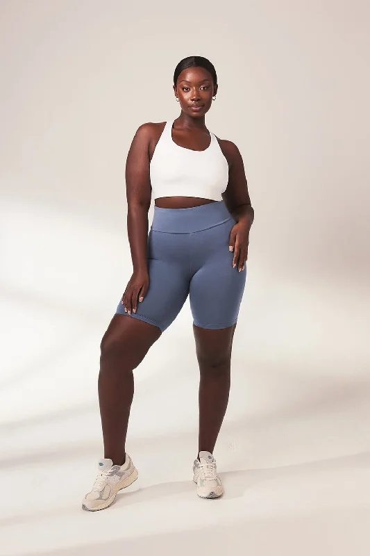 Embroidered Letters Lightweight Everyday Cycling Shorts - Steel Blue