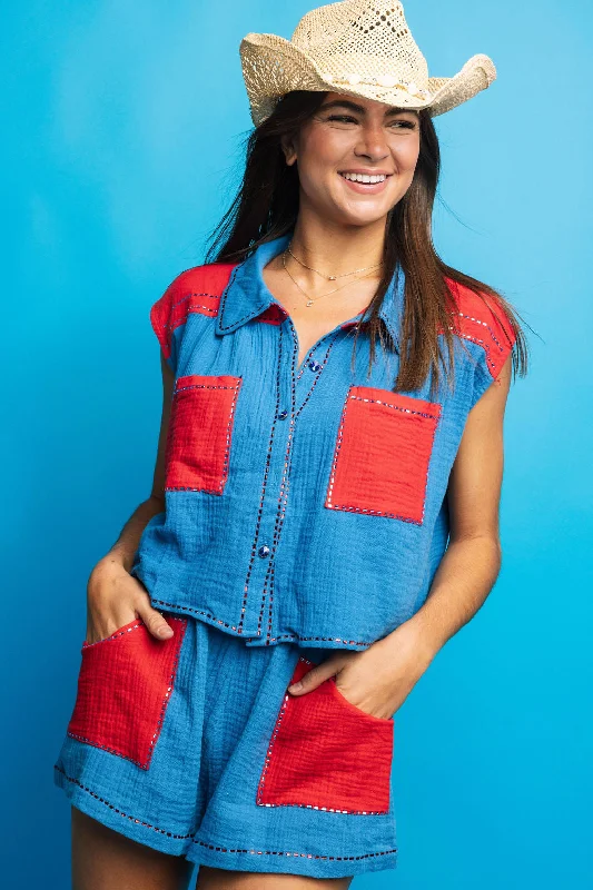 Avant-garde Design Royal & Red Gauze Short