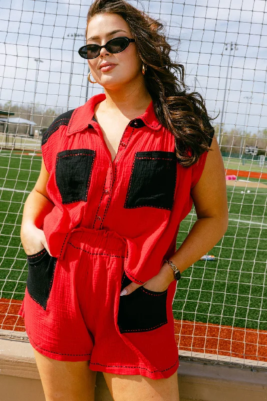 Unique Fashion Red & Black Gauze Short
