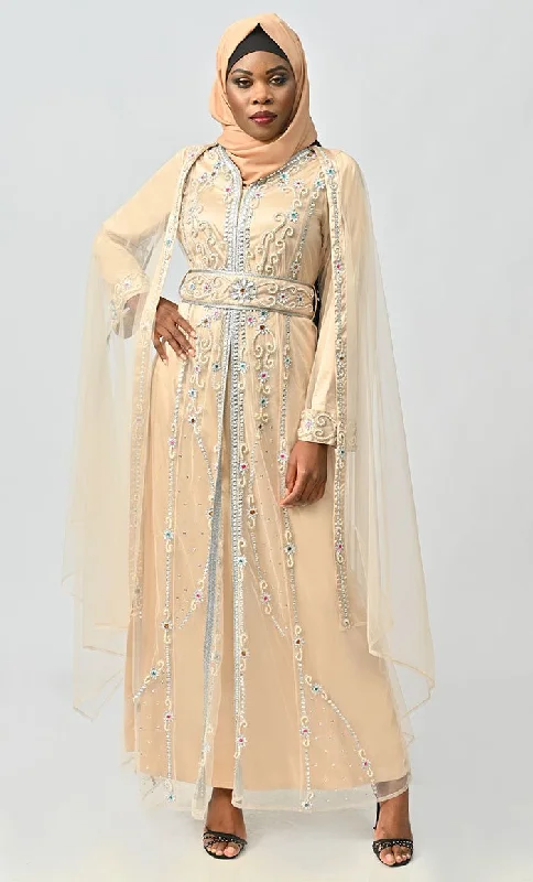 Sexy Fun Qatar Moroccan Silver Detailed Embroidery On Net And Included Satin Inner