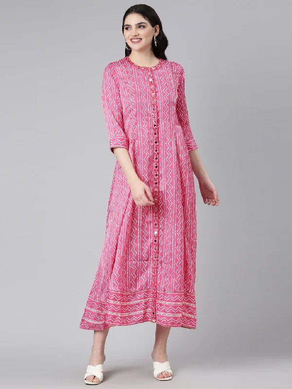 Warm Atmosphere Neeru's Pink Straight Casual Printed Dress