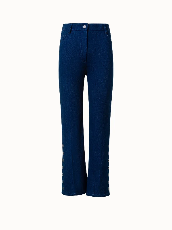 Independent design Cropped Bootcut Denim Pants with Eyelet Details