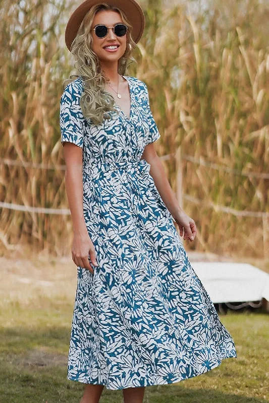 Free Design WOMEN PATTERNED WAIST TIED A LINE LONG DRESS
