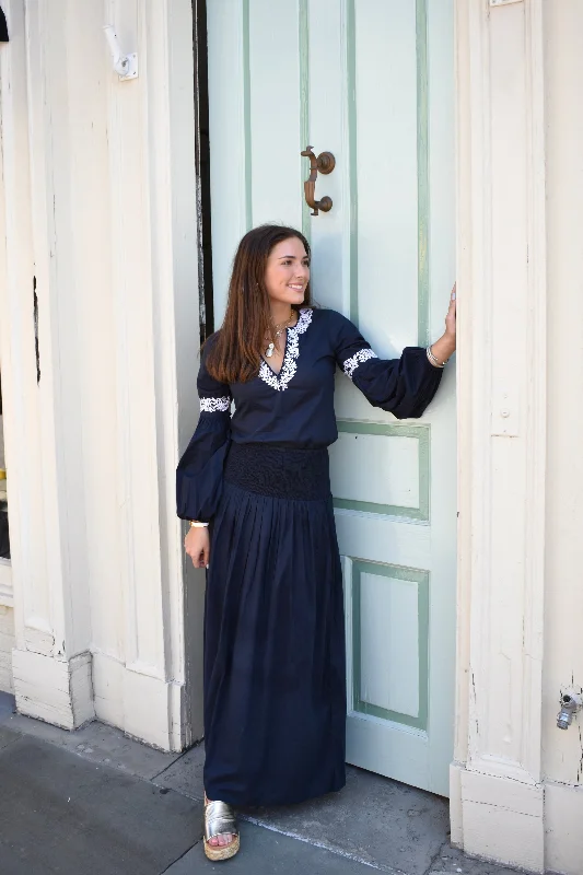 Elegant Style Serena Maxi Skirt Navy