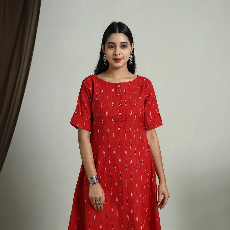 Versatile Itinerary Red - Flared Cotton Short Pochampally Ikat Dress 07