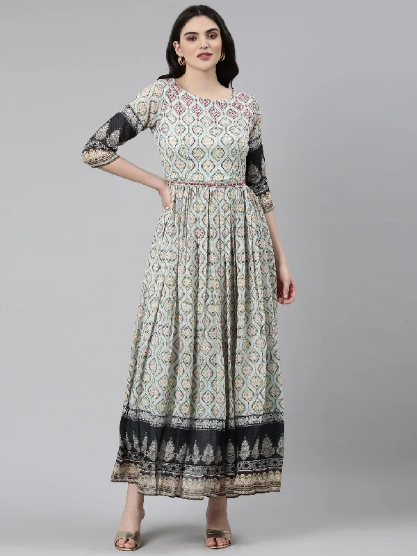 Sports And Leisure Neeru's Blue Straight Casual Printed Dress