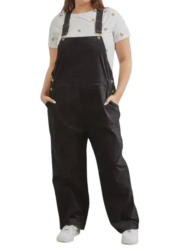 Lazy Home Velvet Overalls Plus In Black