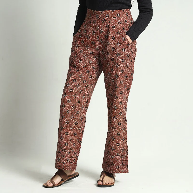 Comfortable Sweaters Brown - Ajrakh Block Printed Cotton Elasticated Palazzo