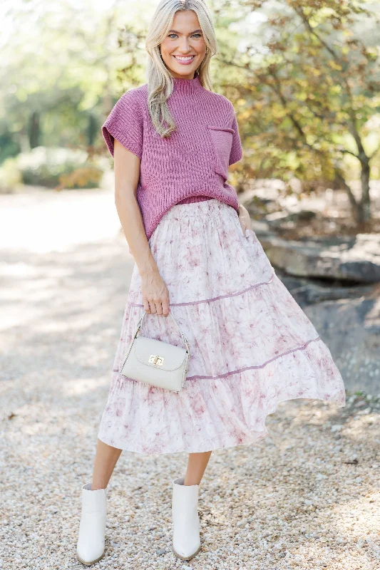 Trendy Traveler Take You Back Dusty Mauve Floral Midi Skirt