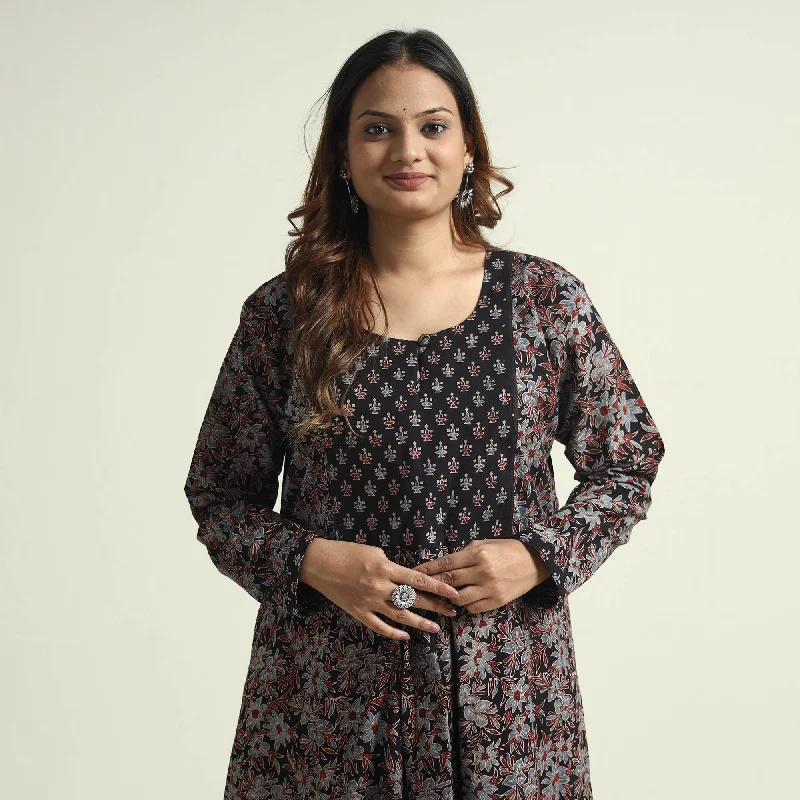 Customized Version Multicolor - Block Print Cotton Flared Ajrakh Kurta with Palazzo Set