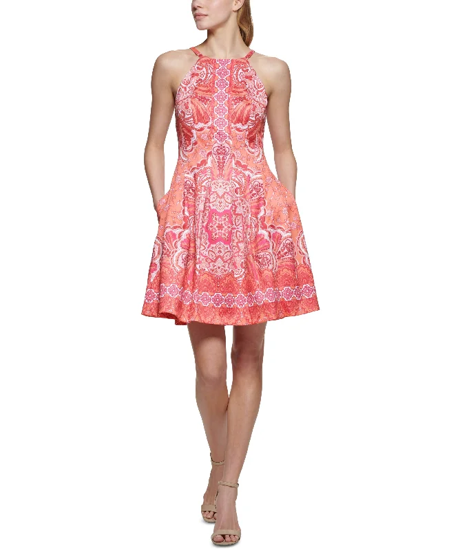 British Style Vince Camuto Womens Printed Scuba Halter Dress