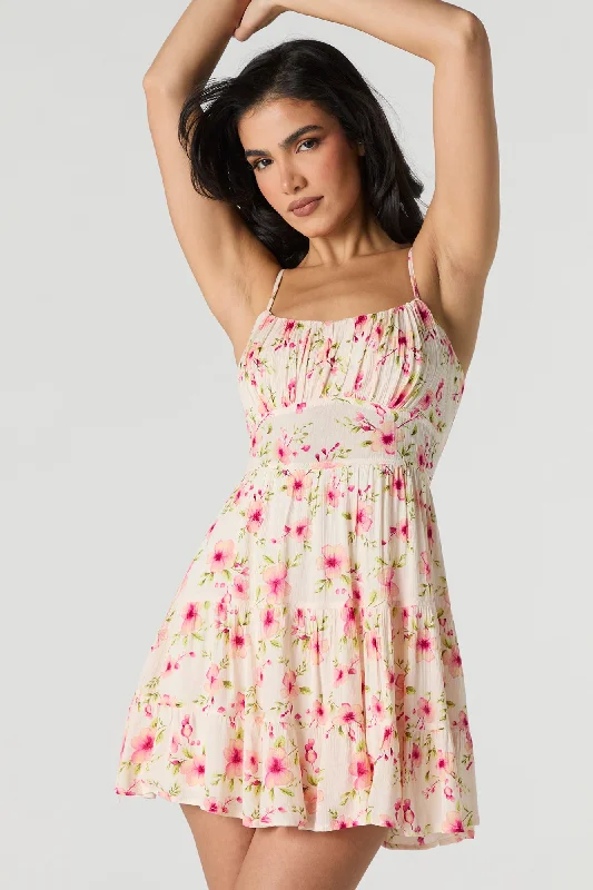 Elegant Outline Flowy Tie Back Tiered Mini Dress