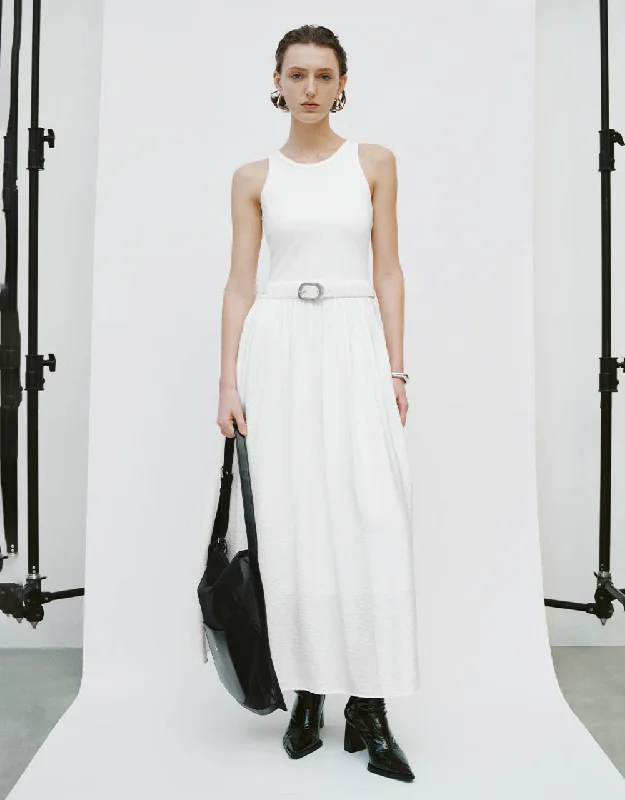 Fashion Must-have Sleeveless Crew Neck A-Line Dress With Belt