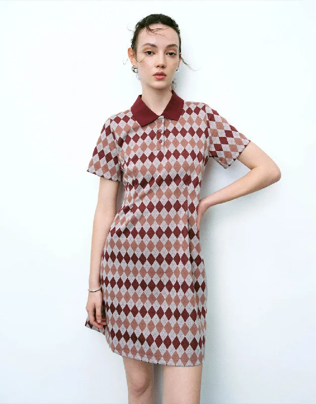 Classic Items Argyle Printed A-Line Polo Dress